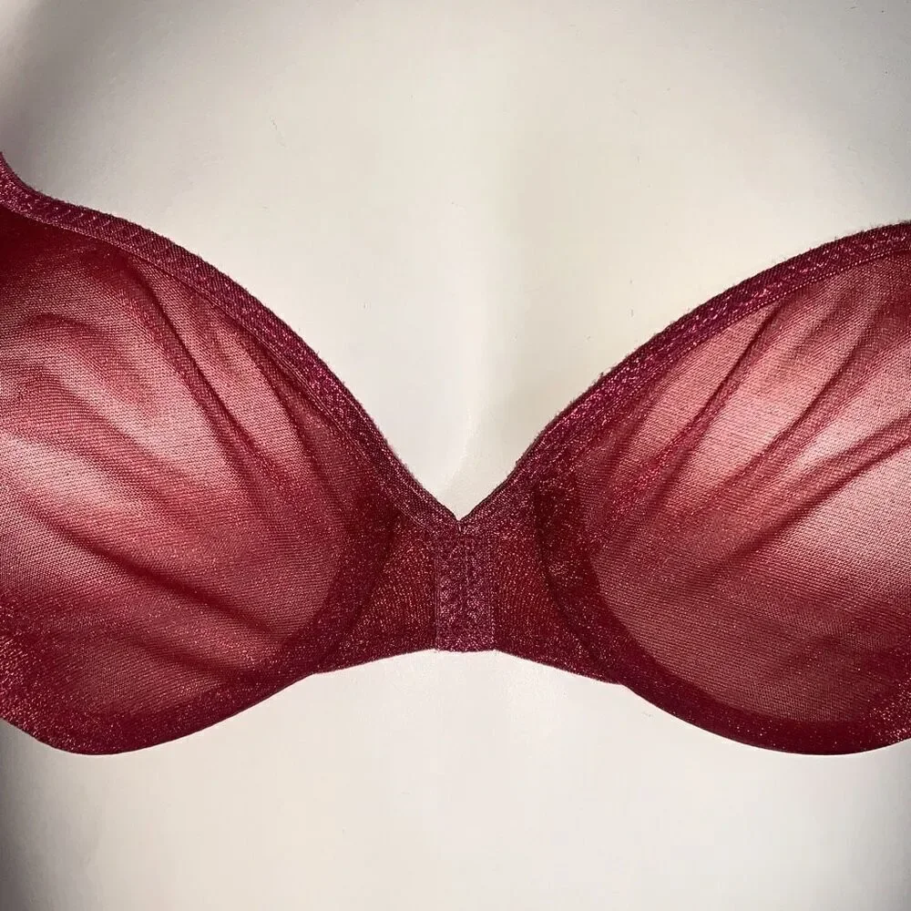 VICTORIA'S SECRET Vintage‎ 1997 Sheer Unpadded Bra Underwire Red Shimmer 34B